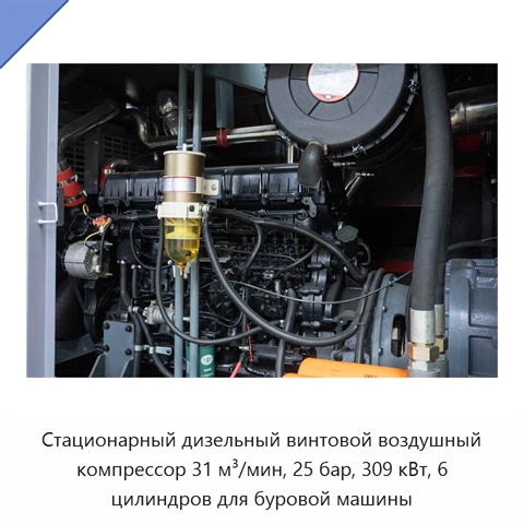Стационарный дизельный винтовой воздушный компрессор 31 м³/мин, 25 бар, 309 кВт, 6 цилиндров для буровой машины