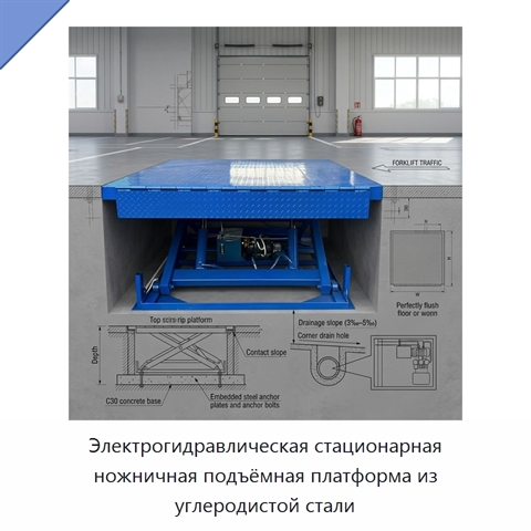 Электрогидравлическая стационарная ножничная подъёмная платформа из углеродистой стали