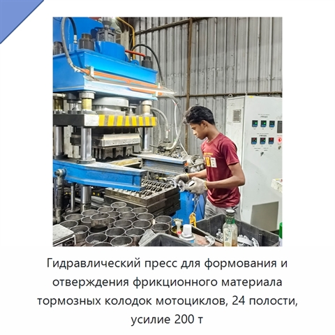Гидравлический пресс для формования и отверждения фрикционного материала тормозных колодок мотоциклов, 24 полости, усилие 200 т
