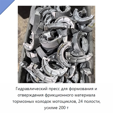 Гидравлический пресс для формования и отверждения фрикционного материала тормозных колодок мотоциклов, 24 полости, усилие 200 т