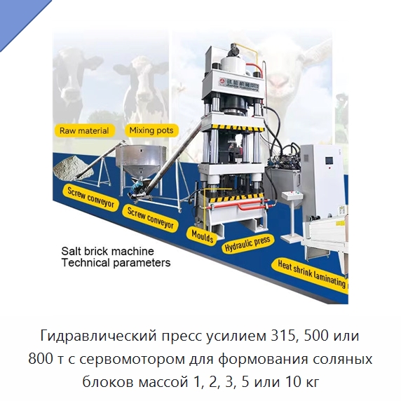 Гидравлический пресс усилием 315, 500 или 800 т с сервомотором для формования соляных блоков массой 1, 2, 3, 5 или 10 кг — Гидравлические прессы