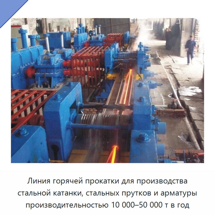 Линия горячей прокатки для производства стальной катанки, стальных прутков и арматуры производительностью 10 000–50 000 т в год — Прокатные станы