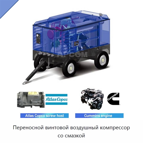 Переносной винтовой воздушный компрессор со смазкой