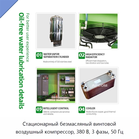 Стационарный безмасляный винтовой воздушный компрессор, 380 В, 3 фазы, 50 Гц