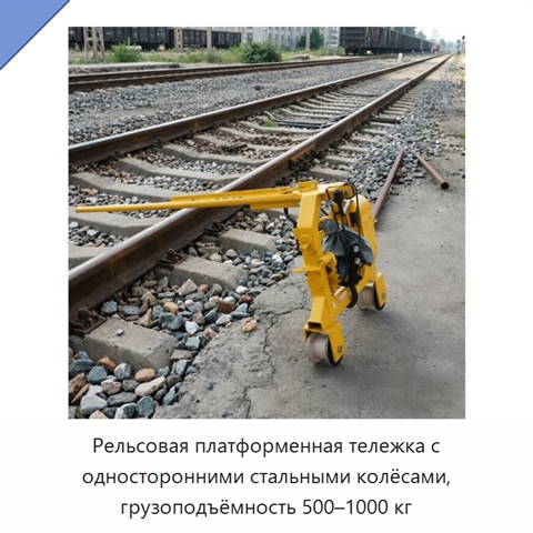 Рельсовая платформенная тележка с односторонними стальными колёсами, грузоподъёмность 500–1000 кг