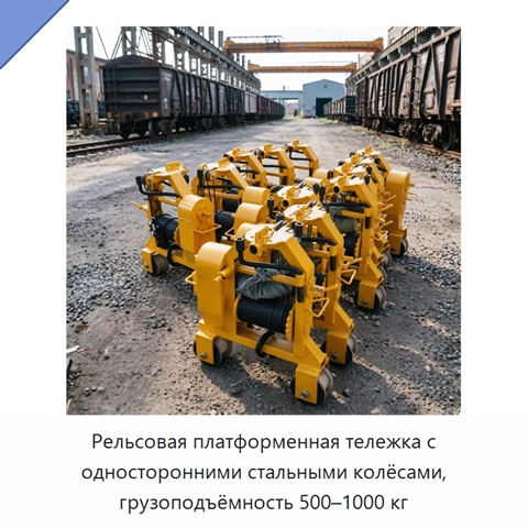 Рельсовая платформенная тележка с односторонними стальными колёсами, грузоподъёмность 500–1000 кг