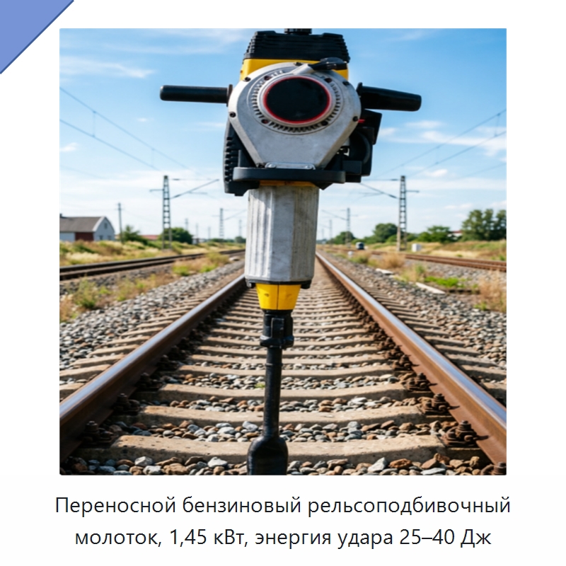 Переносной бензиновый рельсоподбивочный молоток, 1,45 кВт, энергия удара 25–40 Дж — Железнодорожные запчасти и комплектующие