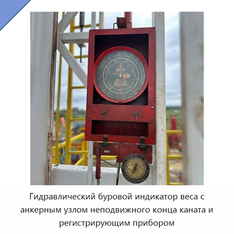 Гидравлический буровой индикатор веса с анкерным узлом неподвижного конца каната и регистрирующим прибором
