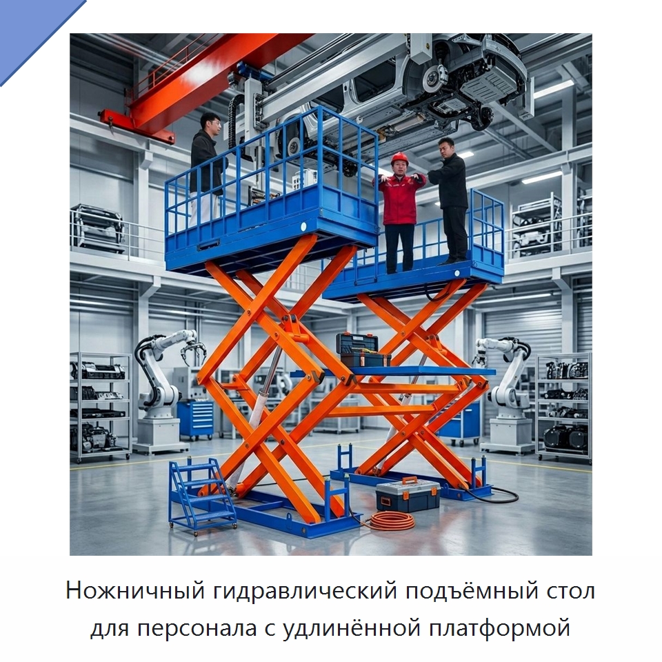 Ножничный гидравлический подъёмный стол для персонала с удлинённой платформой — Подъемные столы