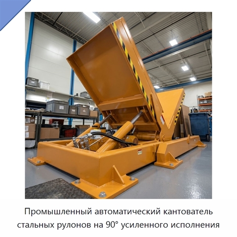 Промышленный автоматический кантователь стальных рулонов на 90° усиленного исполнения