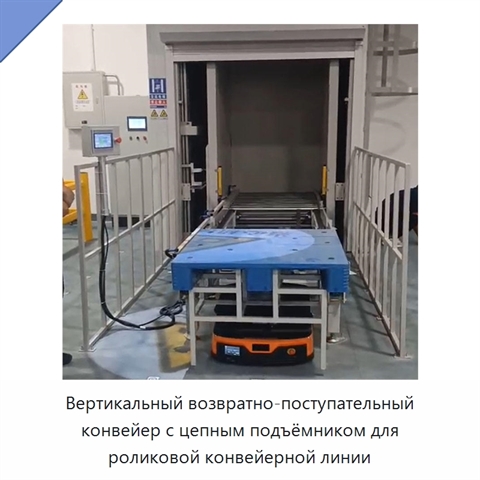 Вертикальный возвратно-поступательный конвейер с цепным подъёмником для роликовой конвейерной линии