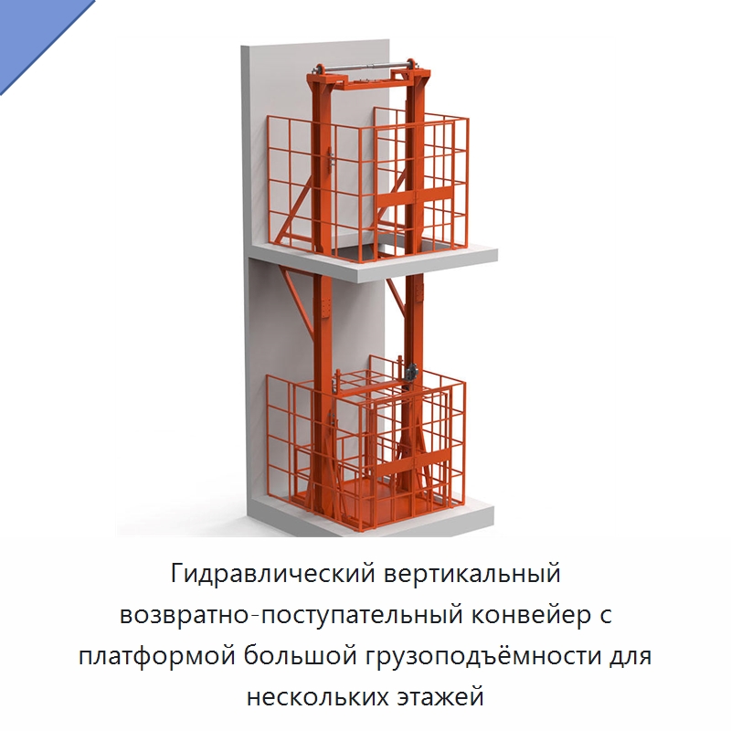 Гидравлический вертикальный возвратно-поступательный конвейер с платформой большой грузоподъёмности для нескольких этажей — Подъемные столы