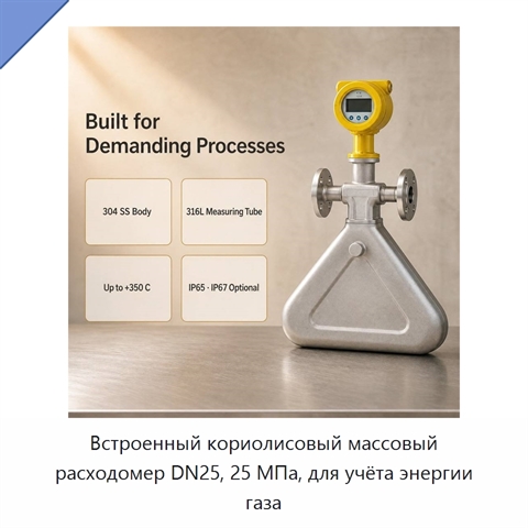 Встроенный кориолисовый массовый расходомер DN25, 25 МПа, для учёта энергии газа