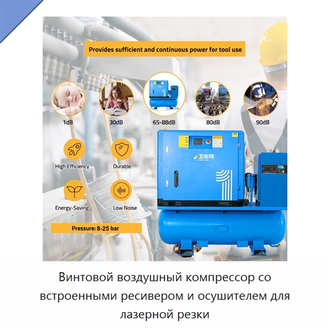 Винтовой воздушный компрессор со встроенными ресивером и осушителем для лазерной резки