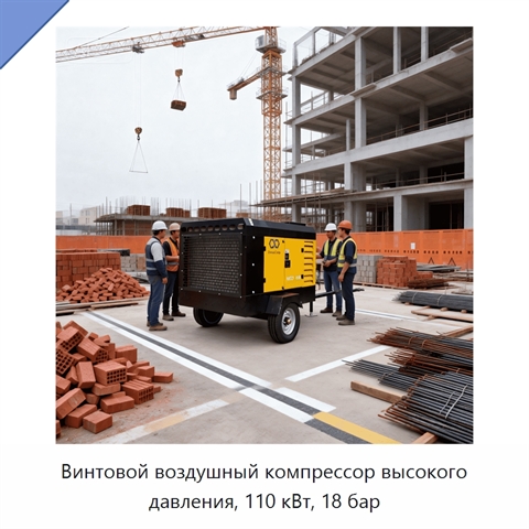 Винтовой воздушный компрессор высокого давления, 110 кВт, 18 бар