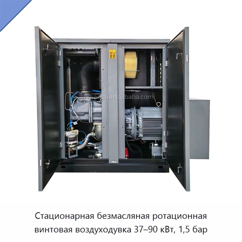 Стационарная безмасляная ротационная винтовая воздуходувка 37–90 кВт, 1,5 бар