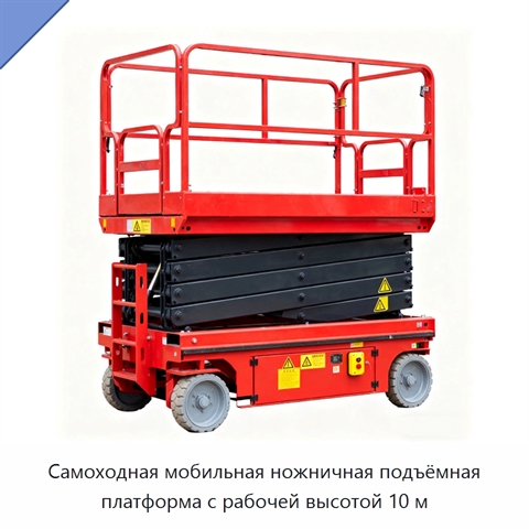 Самоходная мобильная ножничная подъёмная платформа с рабочей высотой 10 м