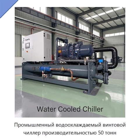 Промышленный водоохлаждаемый винтовой чиллер производительностью 50 тонн