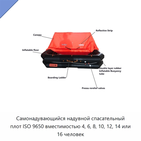Самонадувающийся надувной спасательный плот ISO 9650 вместимостью 4, 6, 8, 10, 12, 14 или 16 человек