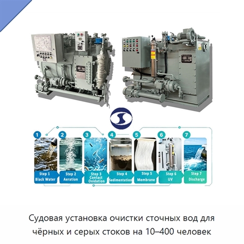 Судовая установка очистки сточных вод для чёрных и серых стоков на 10–400 человек