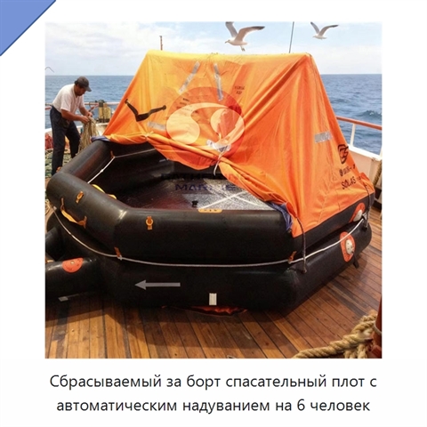 Сбрасываемый за борт спасательный плот с автоматическим надуванием на 6 человек