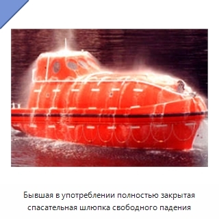 Бывшая в употреблении полностью закрытая спасательная шлюпка свободного падения