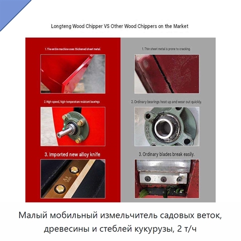 Малый мобильный измельчитель садовых веток, древесины и стеблей кукурузы, 2 т/ч
