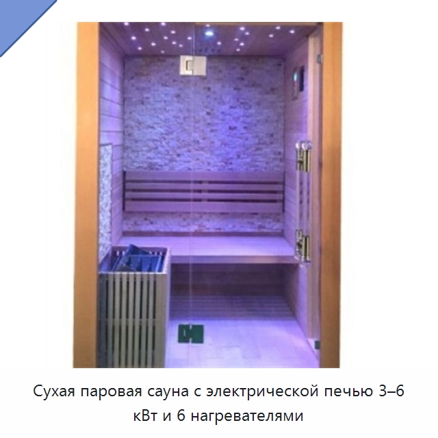 Сухая паровая сауна с электрической печью 3–6 кВт и 6 нагревателями