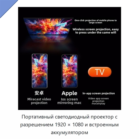 Портативный светодиодный проектор с разрешением 1920 × 1080 и встроенным аккумулятором