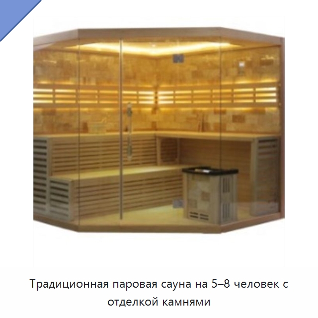 Традиционная паровая сауна на 5–8 человек с отделкой камнями