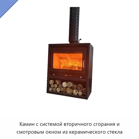 Камин с системой вторичного сгорания и смотровым окном из керамического стекла
