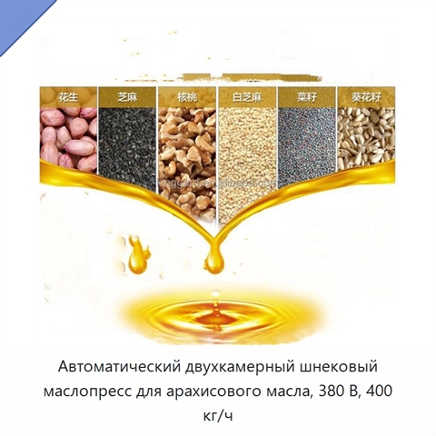 Автоматический двухкамерный шнековый маслопресс для арахисового масла, 380 В, 400 кг/ч