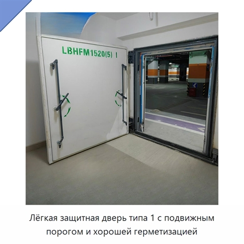 Лёгкая защитная дверь типа 1 с подвижным порогом и хорошей герметизацией