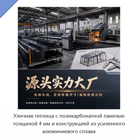 Уличная теплица с поликарбонатной панелью толщиной 4 мм и конструкцией из усиленного алюминиевого сплава