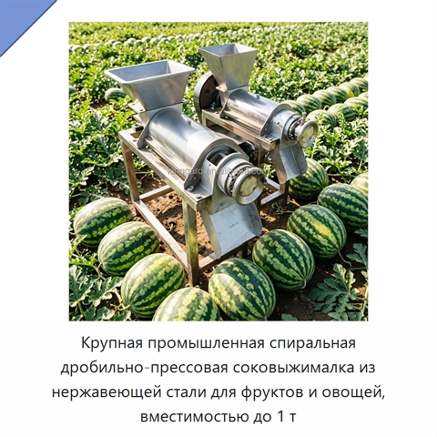Крупная промышленная спиральная дробильно-прессовая соковыжималка из нержавеющей стали для фруктов и овощей, вместимостью до 1 т