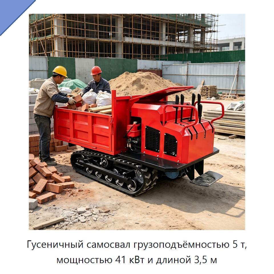 Гусеничный самосвал грузоподъёмностью 5 т, мощностью 41 кВт и длиной 3,5 м — Специальное подъемно-транспортное оборудование