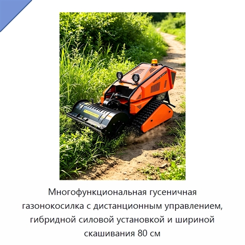 Многофункциональная гусеничная газонокосилка с дистанционным управлением, гибридной силовой установкой и шириной скашивания 80 см