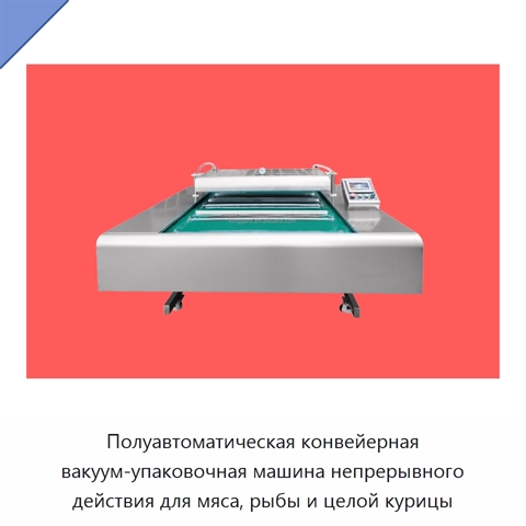 Полуавтоматическая конвейерная вакуум-упаковочная машина непрерывного действия для мяса, рыбы и целой курицы