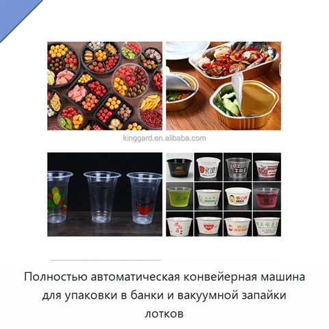 Полностью автоматическая конвейерная машина для упаковки в банки и вакуумной запайки лотков