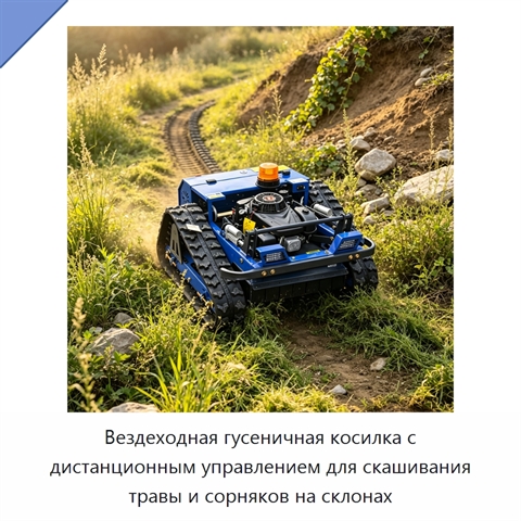 Вездеходная гусеничная косилка с дистанционным управлением для скашивания травы и сорняков на склонах