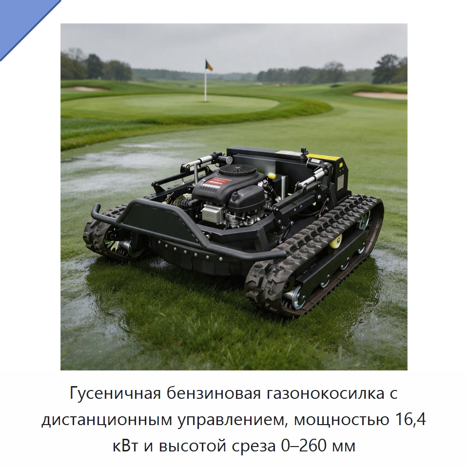 Гусеничная бензиновая газонокосилка с дистанционным управлением, мощностью 16,4 кВт и высотой среза 0–260 мм