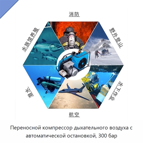 Переносной компрессор дыхательного воздуха с автоматической остановкой, 300 бар