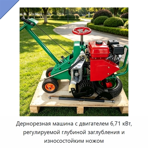 Дернорезная машина с двигателем 6,71 кВт, регулируемой глубиной заглубления и износостойким ножом