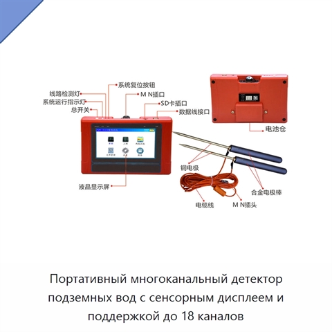 Портативный многоканальный детектор подземных вод с сенсорным дисплеем и поддержкой до 18 каналов