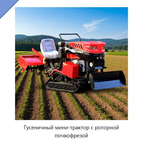 Гусеничный мини-трактор с роторной почвофрезой