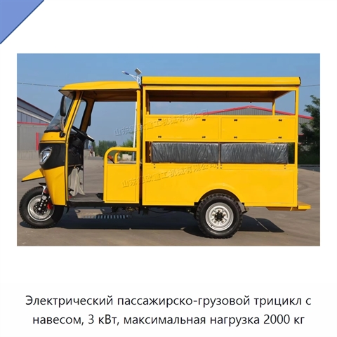 Электрический пассажирско-грузовой трицикл с навесом, 3 кВт, максимальная нагрузка 2000 кг