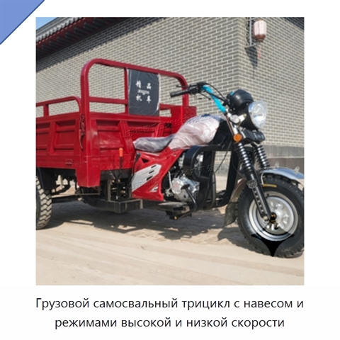Грузовой самосвальный трицикл с навесом и режимами высокой и низкой скорости