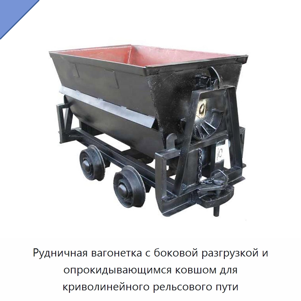 Рудничная вагонетка с боковой разгрузкой и опрокидывающимся ковшом для криволинейного рельсового пути — Горнодобывающее оборудование