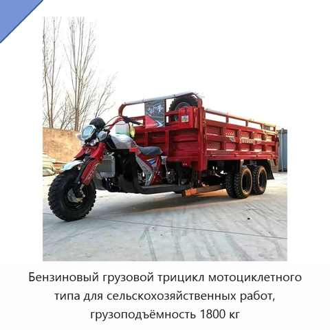 Бензиновый грузовой трицикл мотоциклетного типа для сельскохозяйственных работ, грузоподъёмность 1800 кг