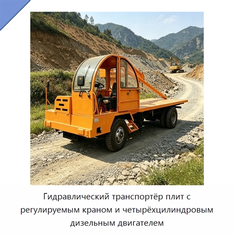 Гидравлический транспортёр плит с регулируемым краном и четырёхцилиндровым дизельным двигателем